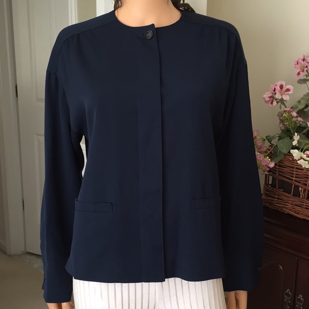 Pendleton Blue Collarless Virgin Wool Blazer Size… - image 3